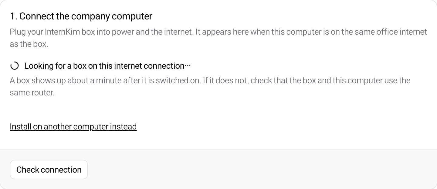 The setup page looking for a box on the same network